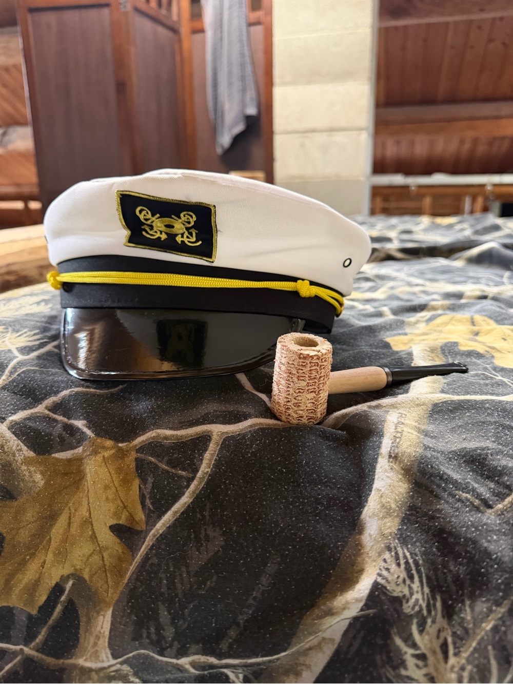 Popeye hat and corn cob pipe costume